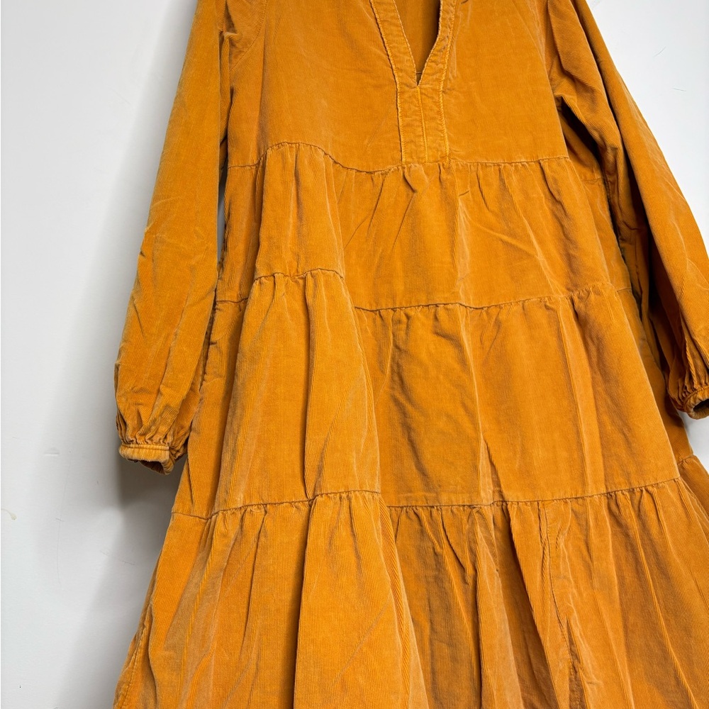 BN6 Anthropologie Pilcro Babydoll Corduroy Tiered Dress Yellow Mustard Medium - Picture 5 of 8